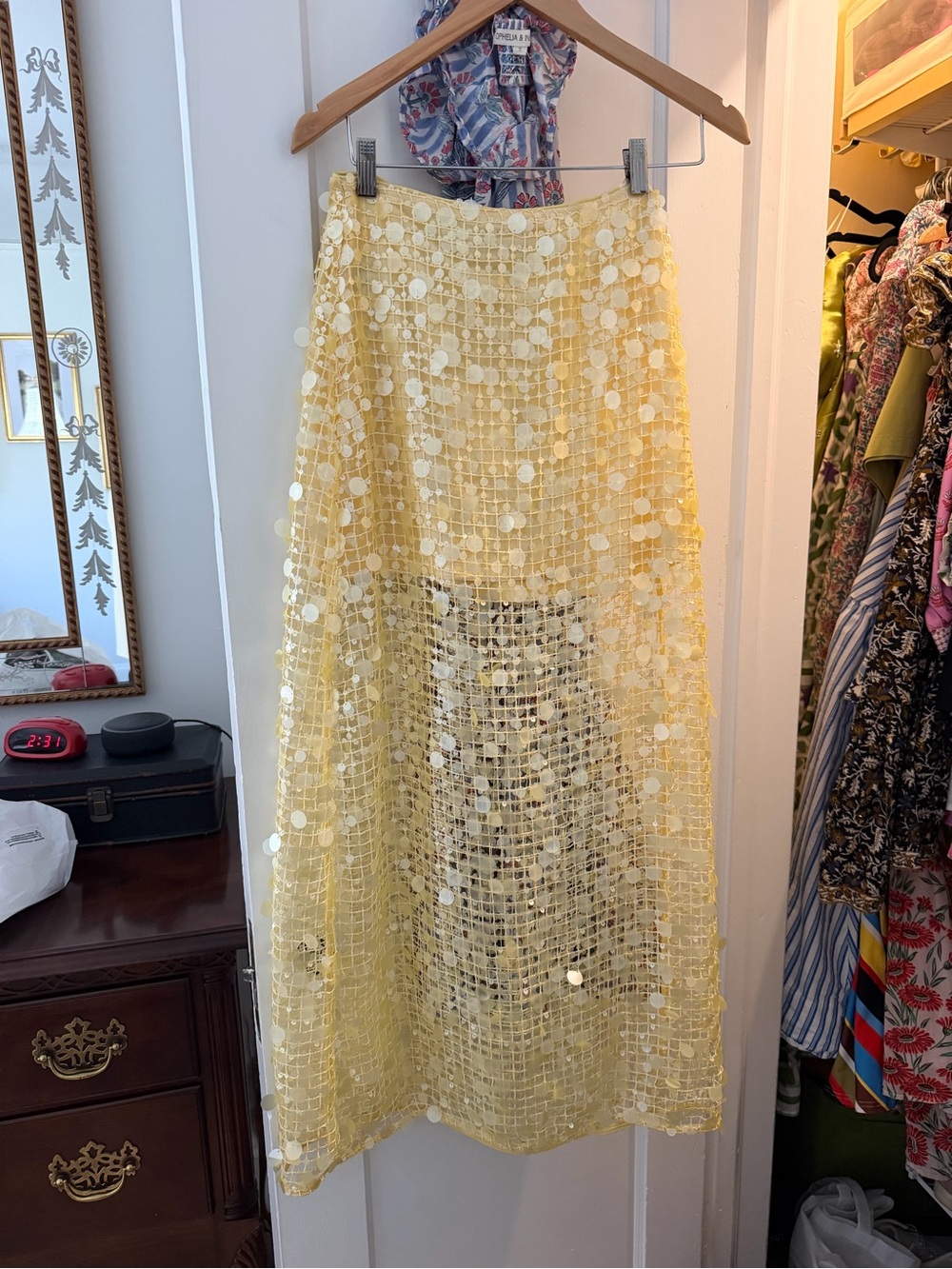 Yellow Sequin Mesh Maxi Skirt — endless rose